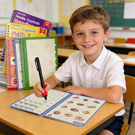 6 Pack Magic Grooved Writing Practice Books Reusable Magical Handwriting Practice for Kids Ages 3-8 Kindergarten Back to School Educational Gift Preschool Valentines Classroom Gift