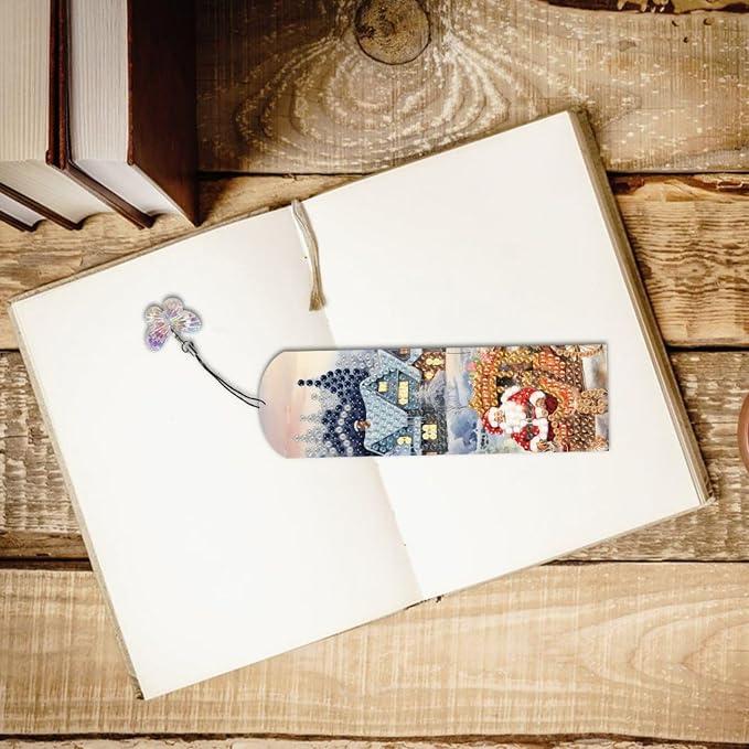 ARTopet 3Pcs DIY Diamond Art Painting Bookmarks with Colorful Butterfly Pendant PET Bookmark Ornament Double Sided Pattern Single Sided Diamond Book Marker Clip Gifts Tags-Christmas02
