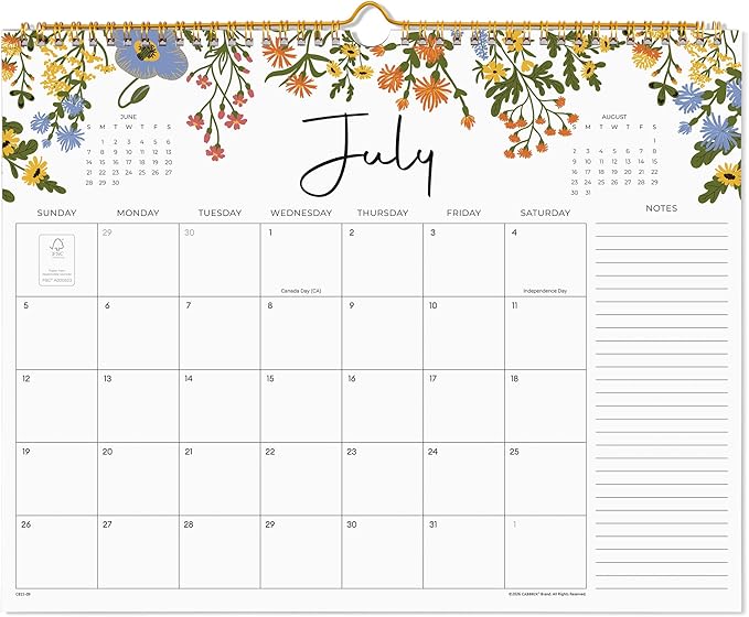 2026 Calendar, Cabbrix Wall Calendar 2026, 18 Months Calendar Runs From July 2026 - December 2027, 15" x 12", Twin-Wire Binding, Hanging Hook, Floral Design