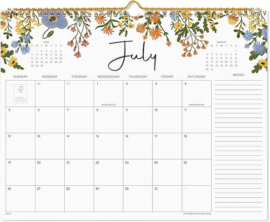 2026 Calendar, Cabbrix Wall Calendar 2026, 18 Months Calendar Runs From July 2026 - December 2027, 15" x 12", Twin-Wire Binding, Hanging Hook, Floral Design