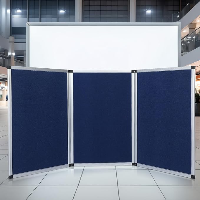 Sherr 3 Panel Trade Show Presentation Board, 72 x 35.3 inches Tri Fold Display Board, Single Sided Tabletop Display, Folding Panel for Trade Show Table Top (Blue)
