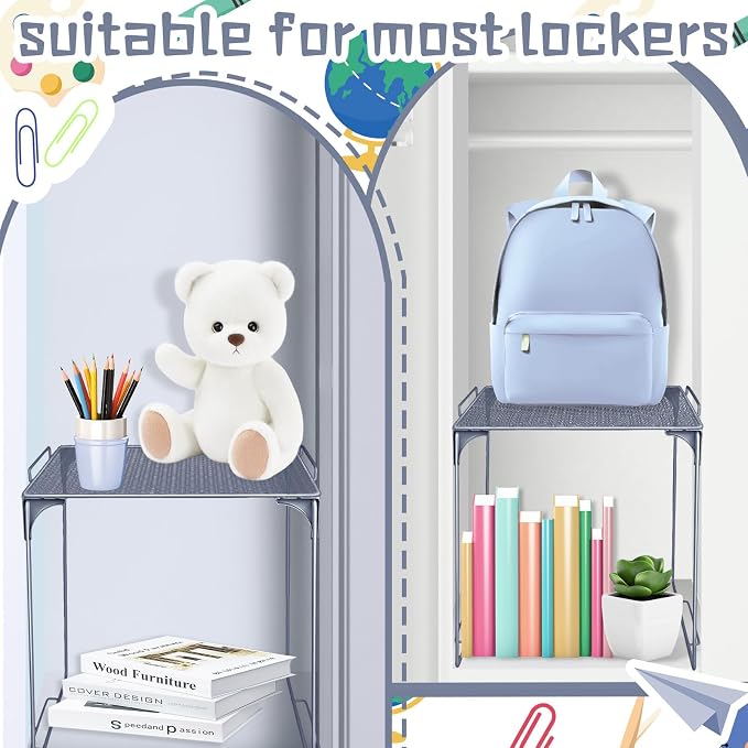 Demonwer Locker Organizer Shelf Gray Blue Stackable Extra Locker Shelf Storage Cabinet Accessories for Back to School Office Home Gym Supplies