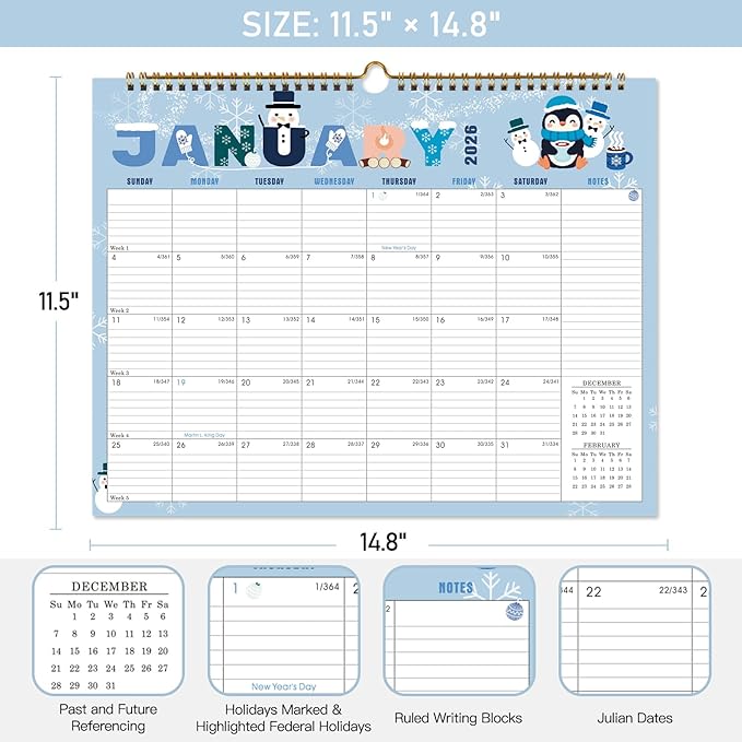 Lbylyhxc 2026 Calendar - 18 Monthly Wall Calendar 2026 from January 2026 to June 2027, 14.8 x 11.5 Inches.Thick Paper includes major holidays and dedicated space for notes and important dates (Wall Calendar Festivals)