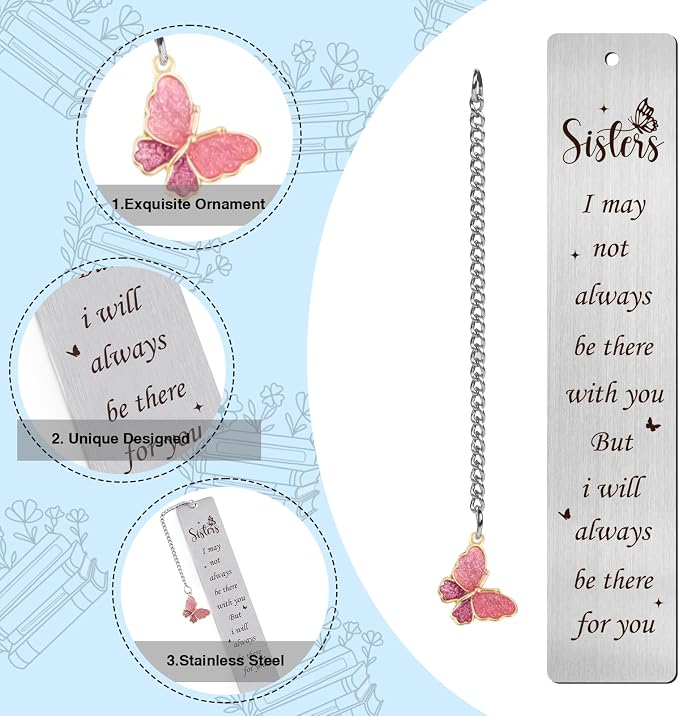 Metal Bookmark Gifts for Sisters - Inspirational Sister Birthday Gifts for Sister, Encouraging Graduation Christmas Wedding Birthday Accompany Present for Sister Stepsister