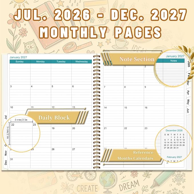 18 Month Monthly Planner 2026-2027 (Jul 2026 - Dec 2027), 9" x 11" Large Planner with Monthly Tabs, Inner Pocket, Hardcover Academic Organizer for Students, Teachers & Professionals