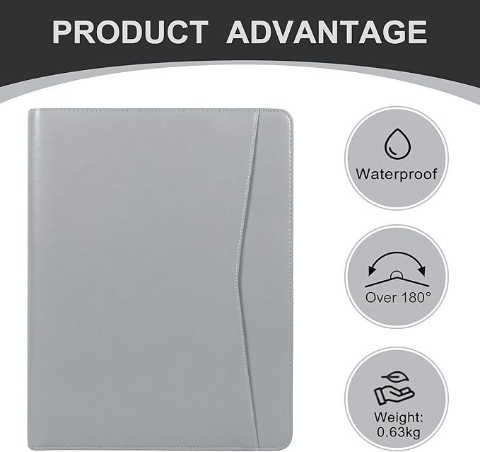 Calfinder Portfolio Binder with Zipper, Vegan Leather Padfolio for Women and Men, Business Portfolio Organizer Folder, Business Padfolio with A4 Writing Pad holder, Resume folder,Portfolio Binder Organizer