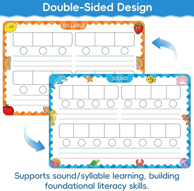 10 Packs of Phonemic Awareness Dry Erase Boards, Double-Sided Writable and Erasable for Phonics Learning, English Syllable and Sound Practice – Homeschool, Teacher and Student Supplies for Classrooms