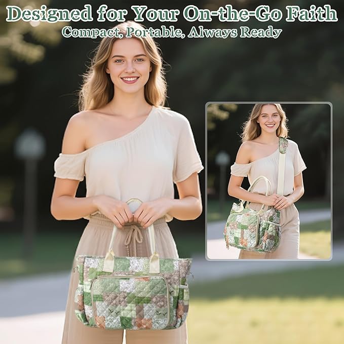 Large Bible Bag Quilted Bible Cover Case Kit for Women Church Bag with Shoulder Strap Study Supplies Christian Gifts(Splicing Floral)