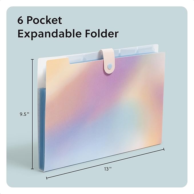 U Brands Poly 6 Pocket Expandable Folder with Tabs, Lucent Dreams Pastel, 1 Count, 1/5-cut tabs and 14 Blank Adhesive Labels