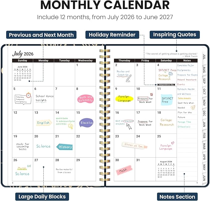 Planner 2026-2027, Monthly and Weekly Academic Planner July 2026 - June 2027, Hardcover Student Teacher Planning Agenda Calendar Book with Tabs, Perfect for Office School Supplies, A4 (8.5" x 11") - Mystic Mushrooms