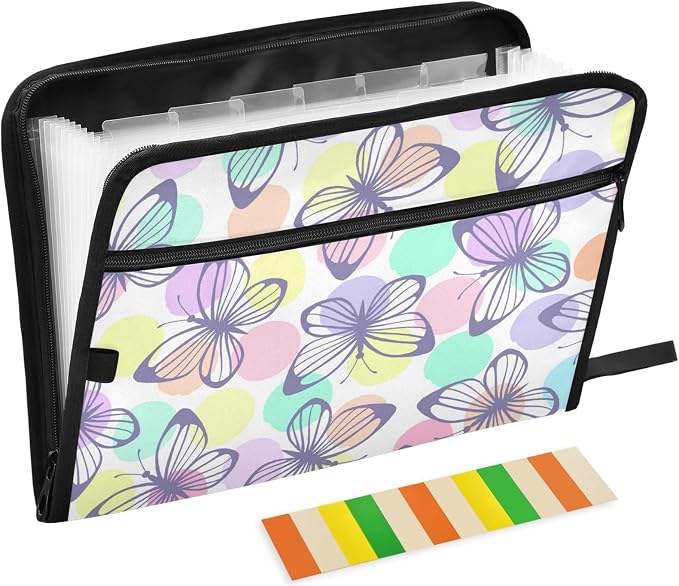 Polka Dot Background Butterfly 13 Pockets Expanding File Folder with Sticky Labels Accordion File Folder Document Organizer Letter Size A4 Papers Expandable File Keeper