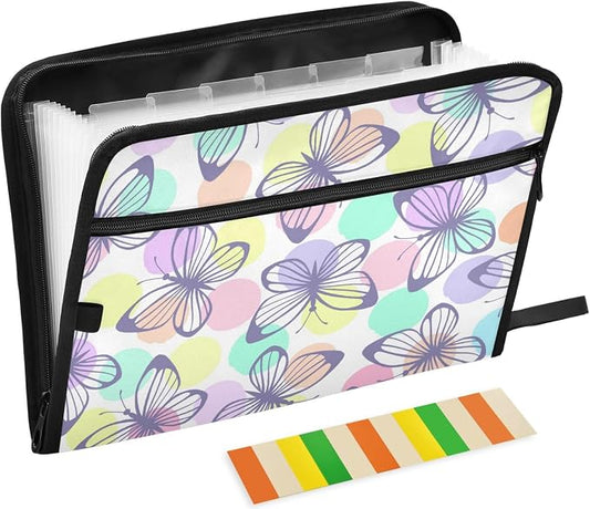 Polka Dot Background Butterfly 13 Pockets Expanding File Folder with Sticky Labels Accordion File Folder Document Organizer Letter Size A4 Papers Expandable File Keeper