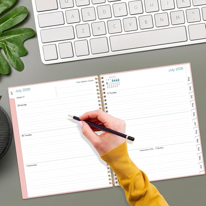 2026-2027 Planner - 8.5" x 11" Weekly Monthly Planner from July 2026 to June 2027 with 12 Monthly Tabs, Inner Pocket, Elastic Closure, Pink