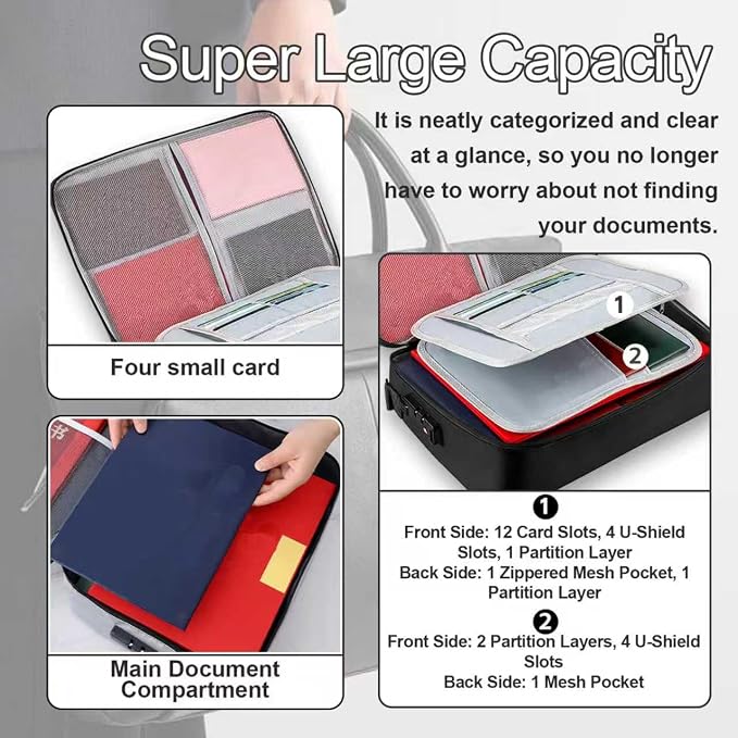 Xanadued Fireproof Document Bag with Lock, Fireproofs Photo Storage Box, Fire Proof Safe for Home Documents, Portable Home Travel Safe Storage Box for Important Files, Laptop