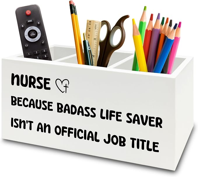 Funny Nurse Pen Pencil Holder Organizer for Desk, Nurse Office Decor, Nursing Week Gifts, Nursing Gifts for Women Female Nurses Wooden Box Sign for Office Workplace Desk Tabletop Decorations