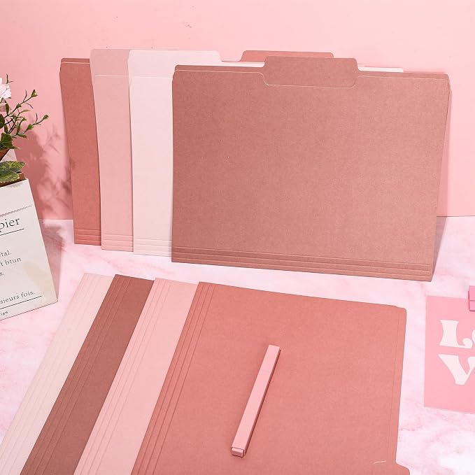Whaline 24 Pack Dusty Pink File Folders Letter Size Gradient Pink File Pockets with 1/3 Cut Tab 8.9 x 11.6 Inch Solid Color Cute Documents Folders for Organizing Filing Home Office Supplies