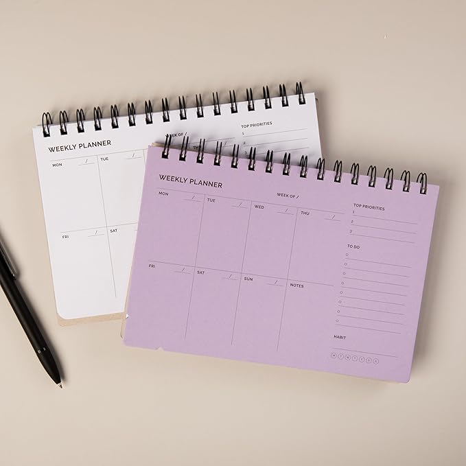 Undated Weekly Planner Notebook - Spiral Bound, 60 Pages, 5.75 x 8.5" (A5 size), Purple Cover