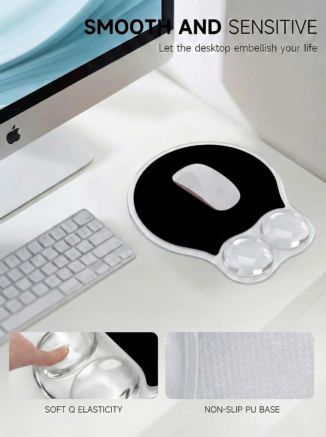 Ergonomic Gel Mouse Pad Wrist Rest Support for Desk, PU Base, Smooth Surface, Crystal Gel Cushion, Non-Slip Stability, Mousepad for Office/Home/Study Black AMP-04
