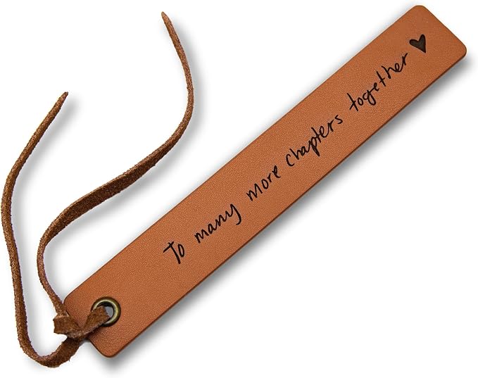 Engraved Leather Bookmark - to Many More Chapters Together, Book Club Reading Page Marker, Gift for Book Lover Nerd Bookworm Wife Girlfriend Fiance Third Year Wedding Anniversary Engagement