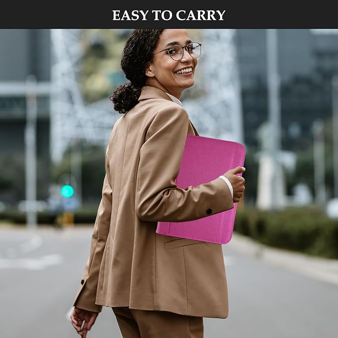ProCase Portfolio Business Padfolio Folder with Zipper, Conference Meeting Executive File Legal Document Organizer with Pockets Letter Size A4 Writing Pad Notepad Padfolio -Magenta