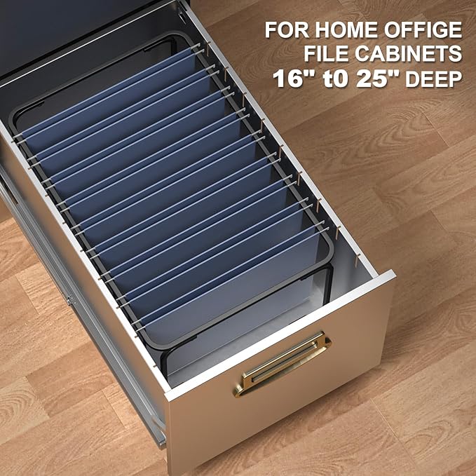2 Sets Upgraded Adjustable Hanging File Folder Frame,Legal/Letter Size,Length Adjusted 16 to 25 inches,Heavy Duty Steel File Drawer/Cabinet Organizer Insert, Hanging Folder Holder,12.598" W X 9.45" H