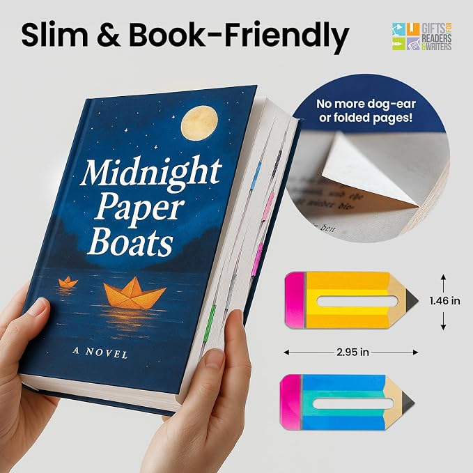 Gifts for Readers & Writers Linemarker Magnetic Bookmarks for Women & Men Pencils, Set of 2 Magnet Bookmark Clips, Magnetic Page Holder & Book Marker for Reading with Cute Bookmarks Design for Kids