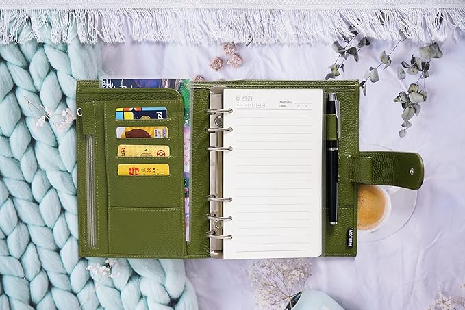 Moterm Personal Luxe Rings Planner - Genuine Leather Binder Organizer (Pebble-Olive, 30mm Ring)