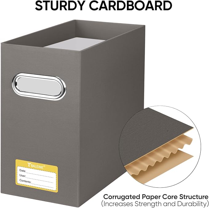 BALEINE File Organizer Box, Cardboard File Folder Organizer with Handle for Letter Size, Portable Collapsible Hanging Filing Box for Home Office Document Storage (4 Pack, Brown)