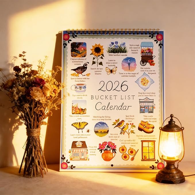 2026 Bucket List Calendar | 12-Month Wall Calendar with Illustrated Monthly Pages, Inspirational Monthly Goal Planner Spiral Wall Calendar, DIY-Friendly & Daily Prompts Women Gift for Friends (2026 Bucket List Calendar)