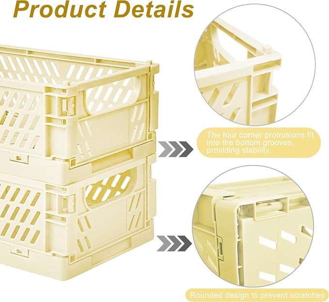 6 Pack Mini Foldable Small Plastic Baskets for Organizing and Storage，Collapsible Storage Crates,Mini Bins for Home Kitchen Bedroom Bathroom Office (Yellow, Small 6x4x2.2)
