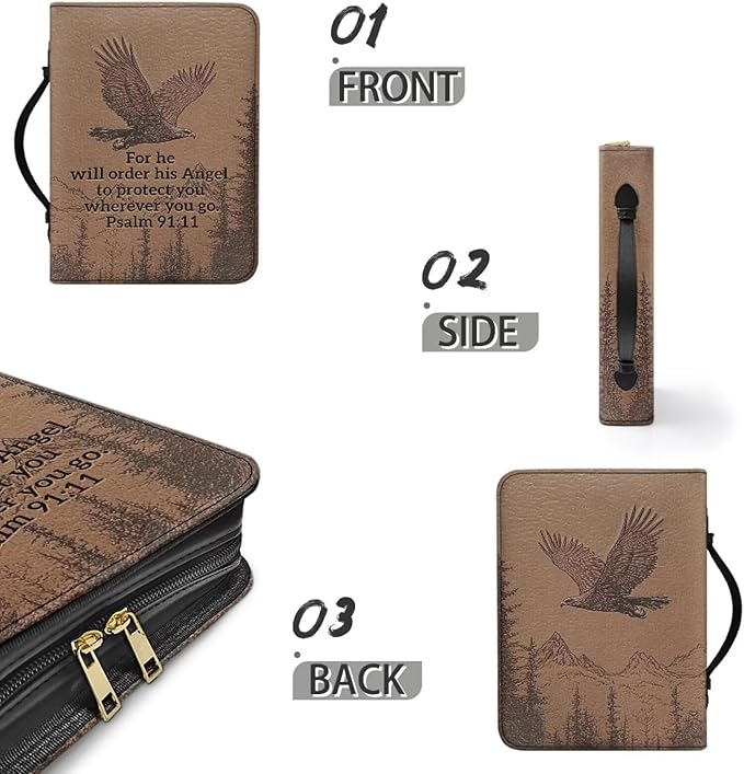 BrownPU Bible Covers for Men Small Bible Case Bible Bag with Leather Bookmark Set, Eagle and Scripture