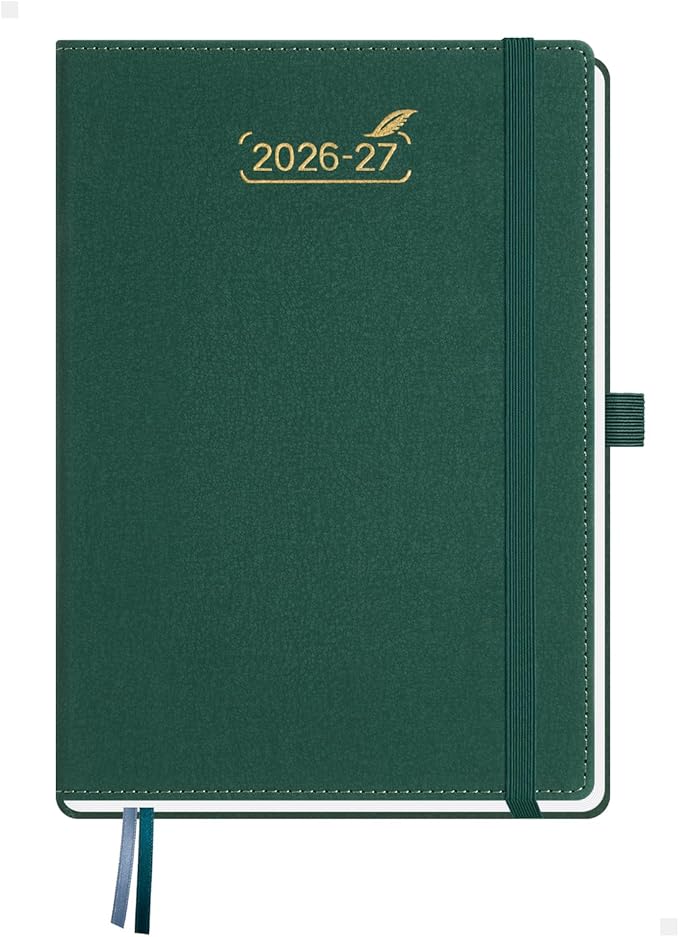 BEZEND Weekly Planner 2026-2027 (6" x 8.5") 2-Column Dual Schedule for Work/School/Home or 2 Person (Jul 26-Dec 27) 18 Months Academic Calendar with Tabs, PU Leather Hardcover -Evergreen