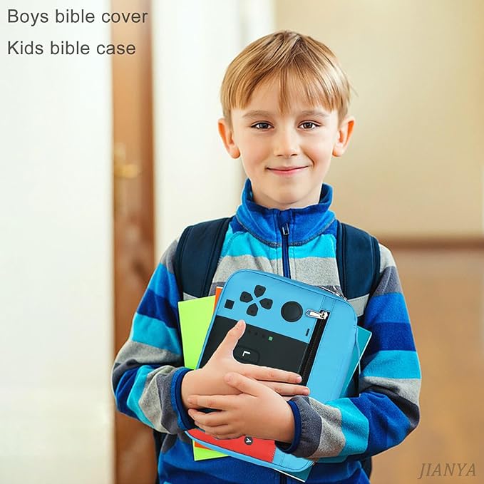 JIANYA Bible Cover for Boys Kids Bible Case Church Bag Childrens Bible Bag with Handle and Zippered Pocket Gamer