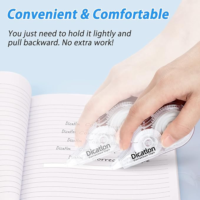 White Correction Tape 10 Pack, Easy Use Roller Applicator, Instant Dry, Jam Free PET Film, Smooth Precise Corrections for School, Office, Home,1/5" X39Ft