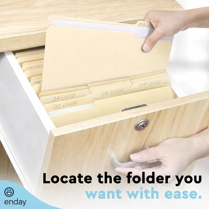 Enday Manilla File Folders Letter Size 1/3 Cut Tab (100 Pack) – Manilla Folders, Letter Size File Folders 1/3 Cut Tab for Office Organization & Document Filing