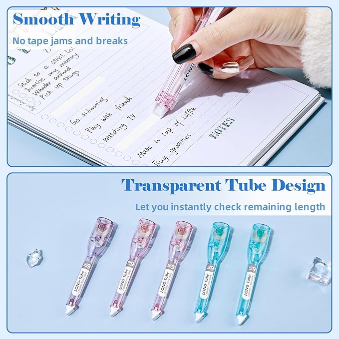 BAYTORY 5Pcs Correction Tapes, Aesthetic White Pull Out Tape Pens, Smooth and Quick Dry Tape, Easy to Use Pen-Style Applicator for Study Supplies and Office Products (Colorful)