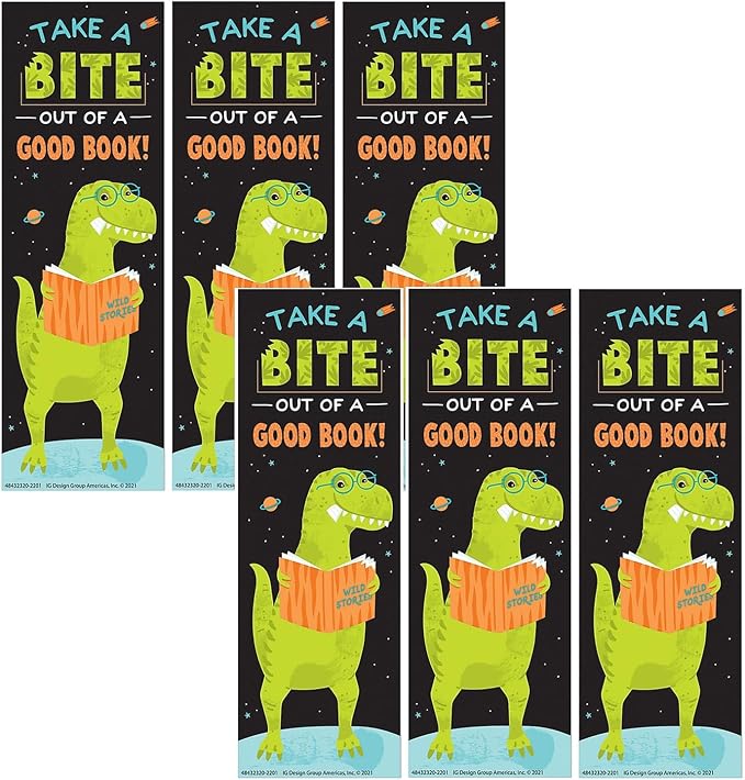 Eureka Dinosaur Take A Bite Out of A Good Book Bookmarks, Pack of 36