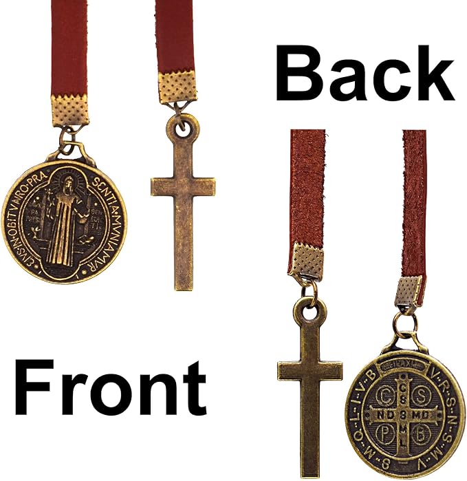 BLBMH Genuine Leather Bible Bookmark with Cross | Catholic Gifts for Men Dad | Christian Book Marker with Ribbon - LB4