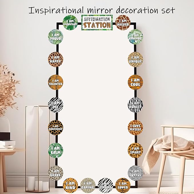 Jungle Animals Affirmation Station Bulletin Board Set Safari Forest Positive Bulletin Board for Classroom Growth Mindset Decor Inspirational Motivational Accent Cutouts for Home School Teachers Supply