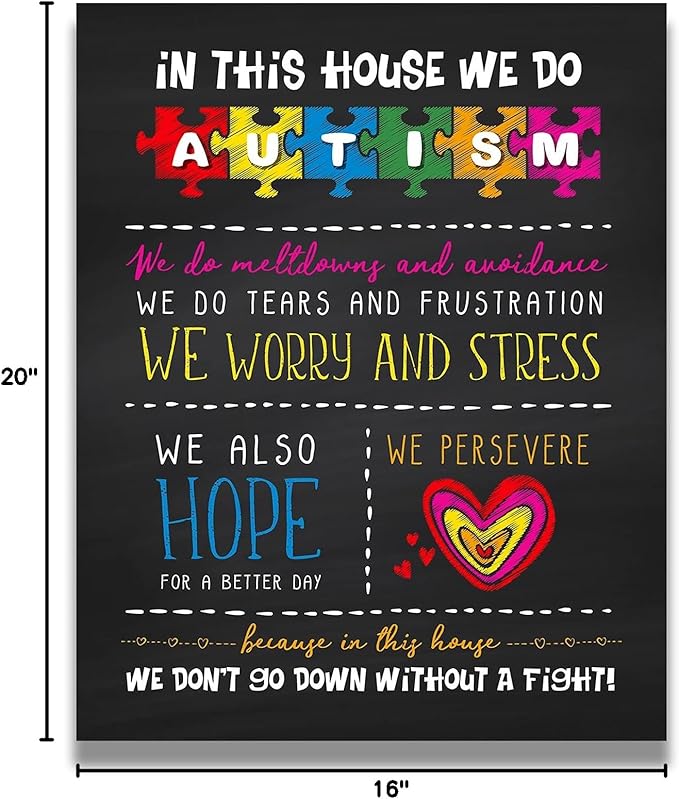 In This House We Do Autism | Autism Awareness Decor | Autism Classroom | Boho Rainbow Decor Classroom | Autism Sign | Autism Art Wall Decor Classroom | Autistic decorations - 16x20 ready to hang canvas