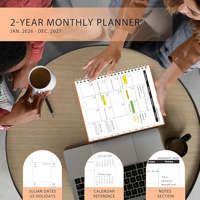Ymumuda 2026 Planner-2 Year Monthly Planner 2026-2027, JAN.2026 - DEC.2027, 8.5" x 11", 26-27 Monthly Calendar,Large Planner with Spiral Bound, 24 Months Perfect for School Office Schedule - Orange