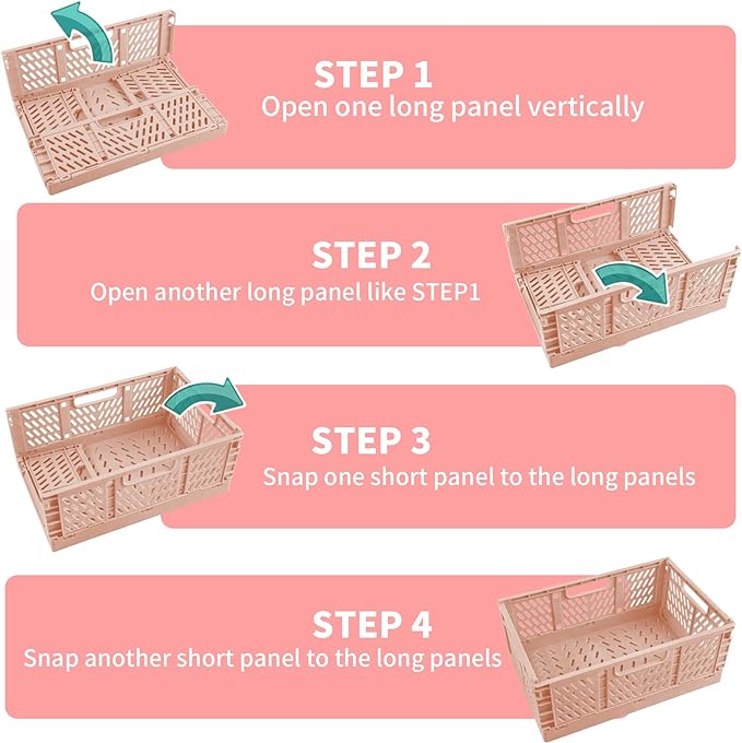 Domiella 2-Pack Crates for Storage, Storage Crates Plastic Stackable, Foldable Crate for Office Home Kitchen Bedroom Bathroom (Small, Gray)