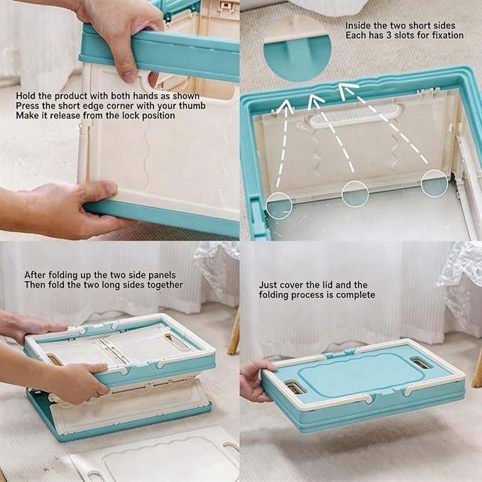 BEANGEL Collapsible Storage Crate with Lid and Handle, Foldable Plastic Bin, 7 Gallon, 16.5x11x9 in, for Home, Kitchen, Pantry, and Picnic