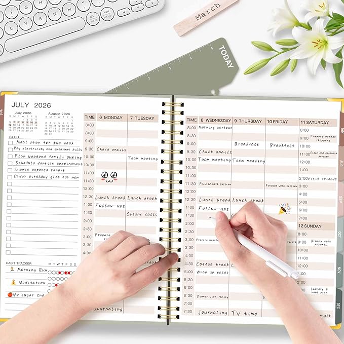 Large 2026-2027 Academic Planner, Weekly & Monthly Appointment Book from Jul. 2026 - Jun. 2027, Work & Life Daily Hourly Planner with Time Slots, A4 Agenda Organizer for School,Pastel Green,8.5" x 11"