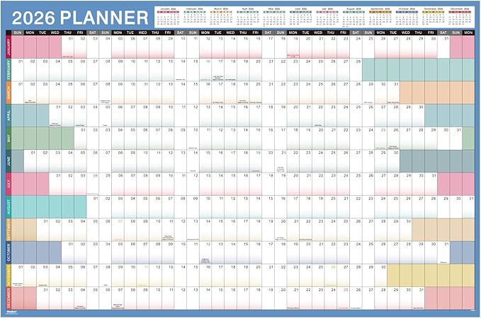 2026 Yearly Wall Calendar - Yearly Wall Calendar 2026, 2026 Calendar, Jan 2026 - Dec 2026, 23.1" x 34.6" (Open), Julian Dates, Thick Paper, Double-Sided Round Stickers, Grayish Blue
