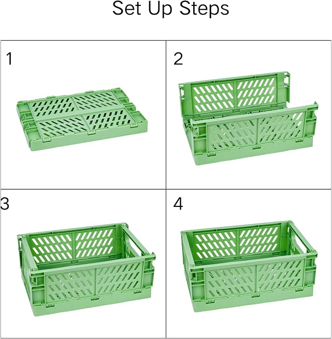 2 Pack Plastic Storage Collapsible Crate Organizer Basket Bin for Organizing Desk Drawer Shelf for Home Kitchen Bedroom Bathroom and Dorm Storage, 9.8x6.5x3.8in, Green