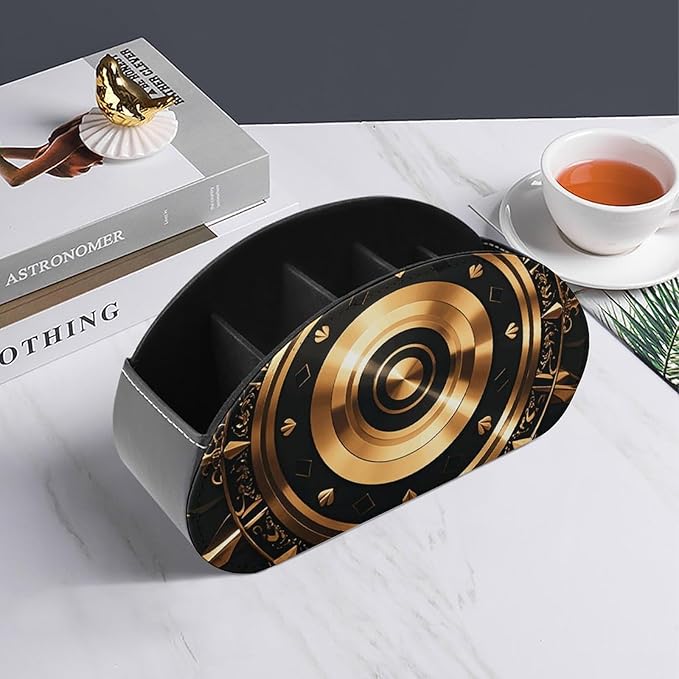 Gold Black Wallpaper Remote Control Holder PU Leather Remote Caddy TV Remote Storage Box with 5 Compartments Pencil Storage Box Makeup Brush Holder Office Supplies