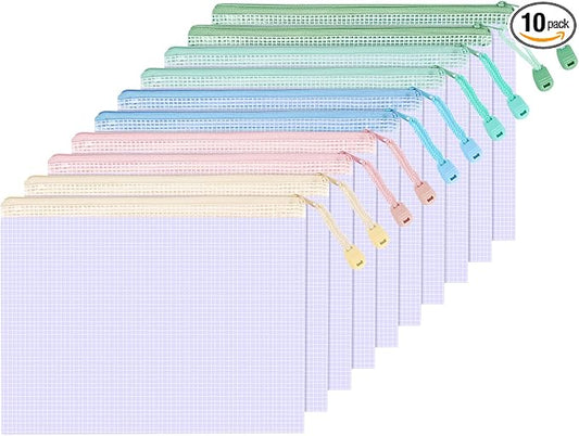 10Pcs Mesh Zipper Pouch Bags, A5 Size Pencil Waterproof Pouch Bag, Zipper Pouches for Organization Storage, Clear Plastic Bags for Classroom Organization and School Office Storage (A5)