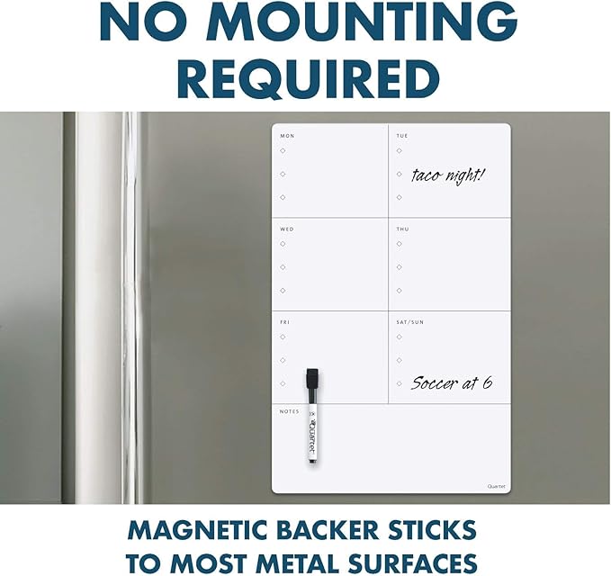 Quartet Magnetic Weekly Planner Dry Erase Board, 11" x 17", Small White Board for Fridge, Home School Supplies or Home Office Decor, Frameless, Includes 1 Dry Erase Marker (63540)