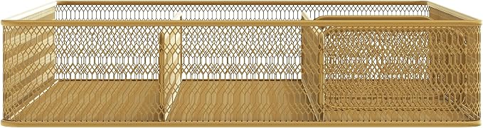 Martha Stewart Ryder Gold Mesh Metal 6 Compartment Large Desk Drawer Organizer for Accessories and Office Supplies
